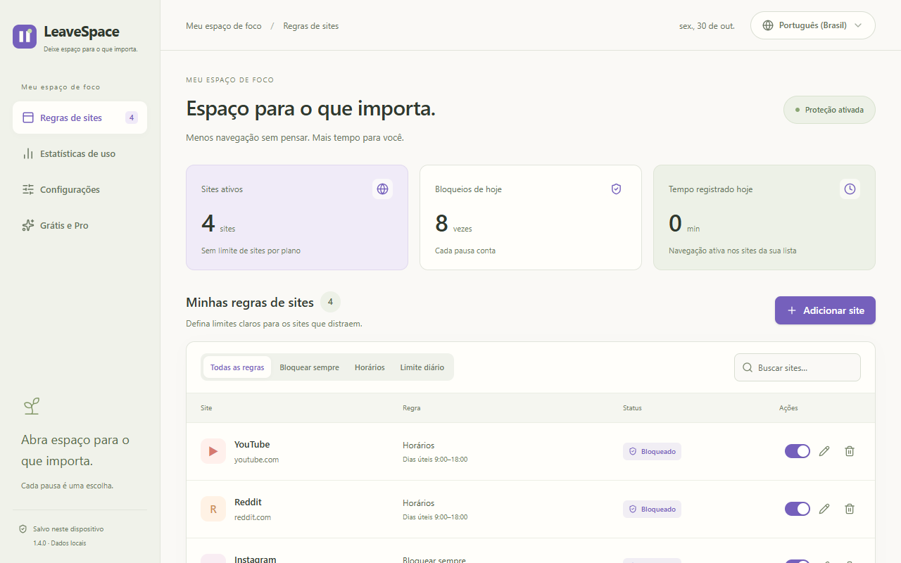 Interface real da extensão com regras de exemplo.
